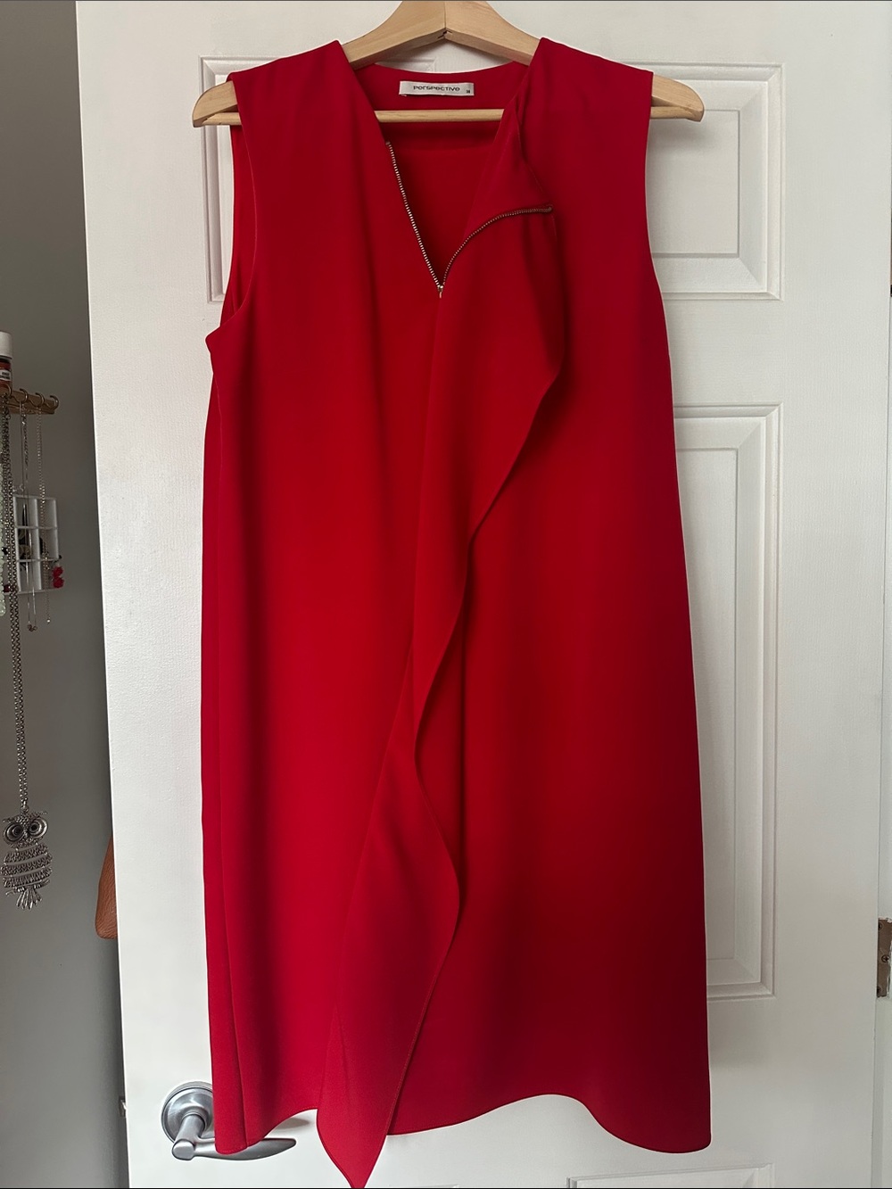 Elegant Red Sleeveless Midi Dress with Ruffle Front